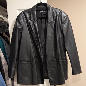 Zara Sleek Black Faux Leather Jacket